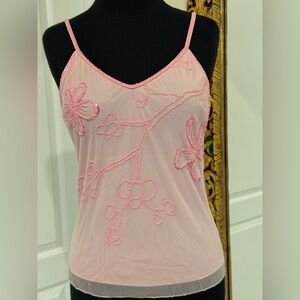 Attitudes by Debra Pink hand beaded  Camisole w/sheer back ladies top